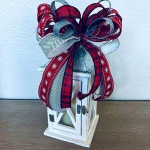 Christmas Holiday Snowflake Plaid Farmhouse Ribbon Bow